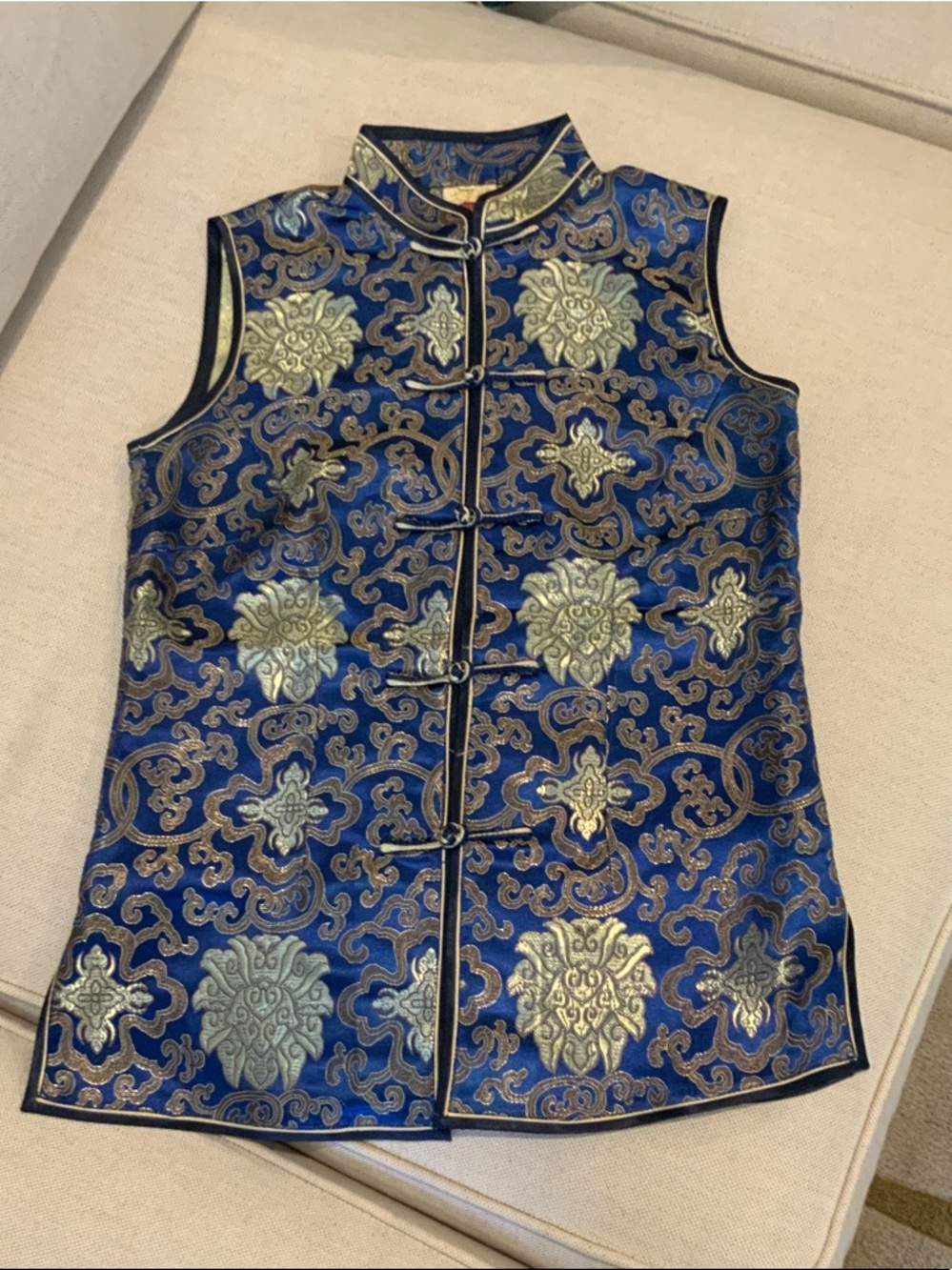 Blue and Gold Brocade Mandarin Vest